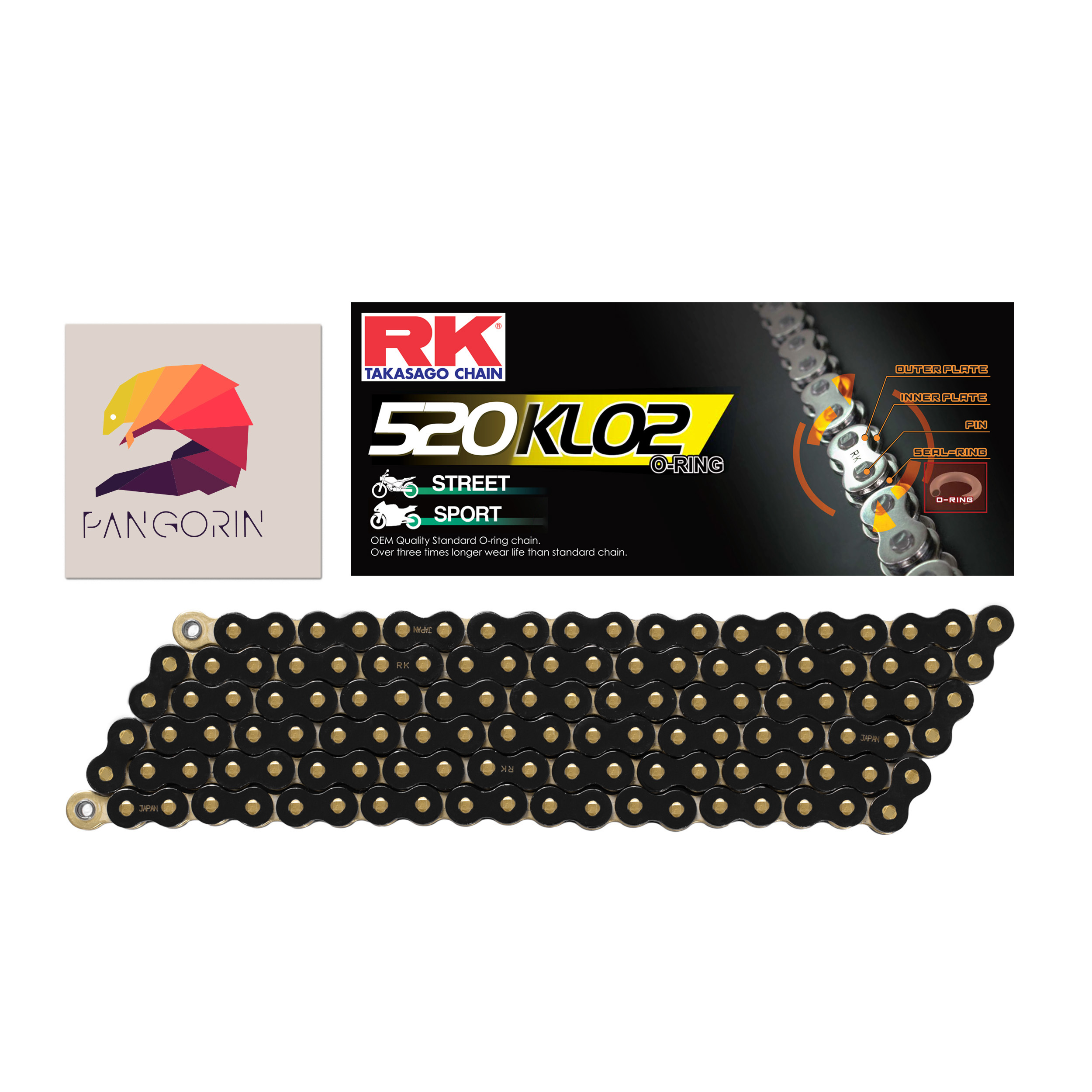 RK chain - Sên Ducati Panigale 959 - 520 KLO2 O-ring - Màu Vàng Đen (Black/Gold)