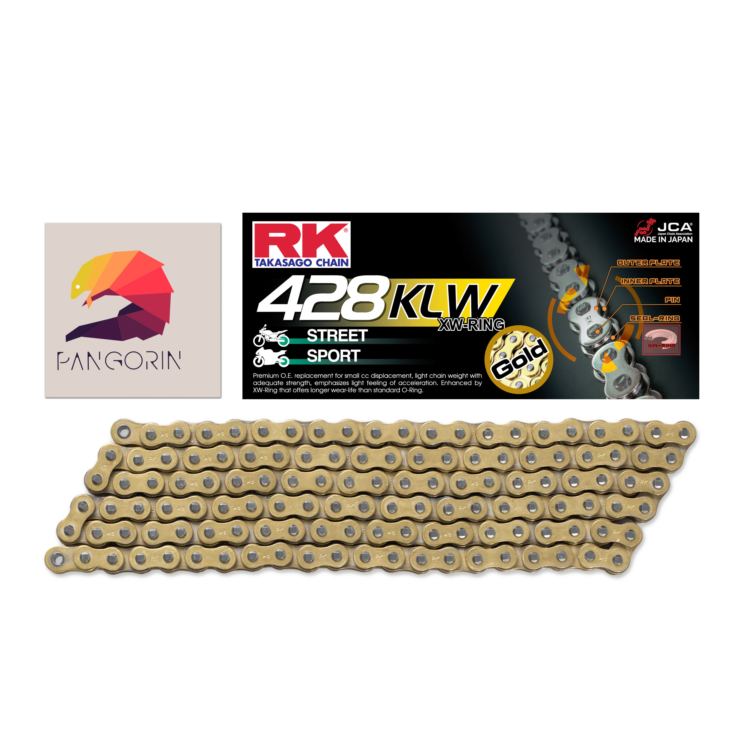 RK chain - Sên (Xích) Yamaha Exciter 135 - 428 10 ly mã KLW Phốt XW-ring - Màu Vàng (Gold)