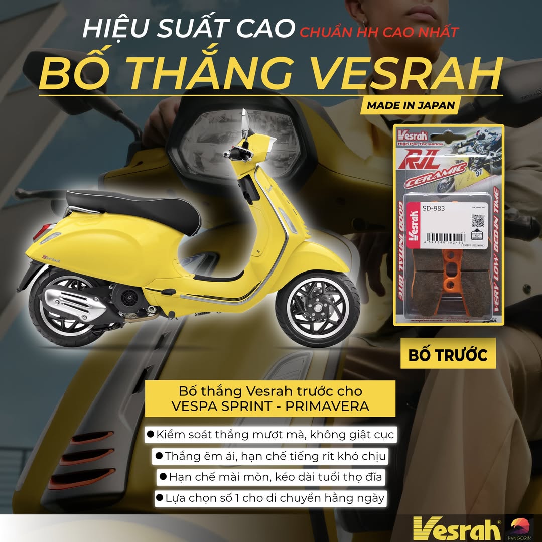 Bố thắng trước cho Vespa Sprint - Primavera của hãng Vesrah đến nhà Nhật Bản do Pangorin đang phân tối ở Việt Nam.